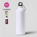Botella aluminio grande 800ml mosqueton Botella de aluminio de 800 ml para sublimación con acabado blanco brillante, tapón de rosca y mosquetón metálico.