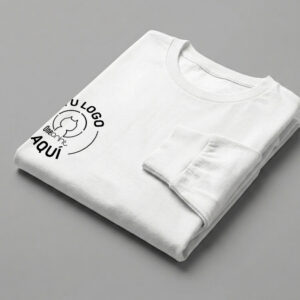 Camisa de algodón manga larga personalizada de 200 g/m², con cuello redondo decorado y costuras reforzadas, ideal para uso diario o uniforme corporativo.
