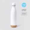 Botella personalizada de 750 ml en acero inoxidable blanco mate con base de corcho natural.