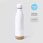 Botella personalizada acero inoxidable 750ml corcho natural Botella personalizada de 750 ml en acero inoxidable blanco mate con base de corcho natural.