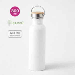Botella retro de 800 ml en acero inoxidable con tapa de bambú.