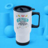 Taza térmica personalizada con tapa y asa negra Mug térmico resistente y elegante, perfecto para publicidad, regalos corporativos o uso diario.