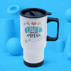 Taza térmica personalizada con tapa y asa negra Mug térmico resistente y elegante, perfecto para publicidad, regalos corporativos o uso diario.