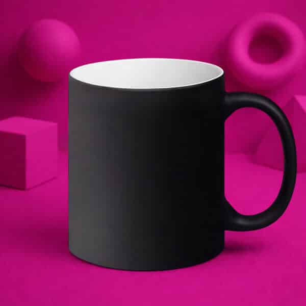 Taza Magica Negra Personalizable para Regalos Únicos Taza magica negra con interior blanco, ideal para sublimar diseños impactantes.