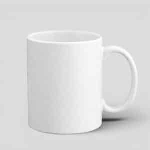 Taza blanca personalizada para sublimación con acabado liso, ideal para imprimir fotos, nombres o diseños especiales.