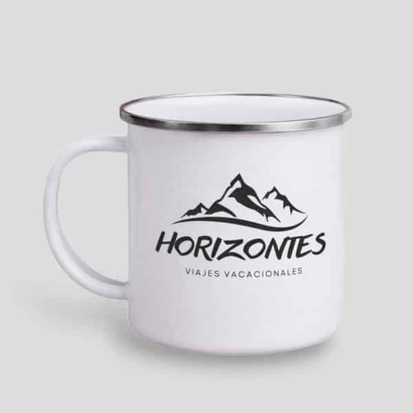 Taza metálica retro personalizada de 380 ml con borde plateado, ideal para sublimación de logos, nombres o diseños especiales.