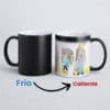 Taza negra mágica personalizada de 11 oz que revela imágenes, frases o fotos al agregar bebida caliente.