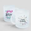 Taza de vidrio nevado personalizada con acabado translúcido, ideal para sublimación de frases, logos o diseños especiales.