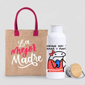 Set personalizado con bolso ecológico y squeeze de acero inoxidable de 800 ml, ideal para regalos especiales, promocionales y uso diario.