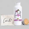 Set personalizado con squeeze de acero inoxidable de 750 ml y pareja de cosmetiqueras de manta, ideal para regalos especiales y promocionales.