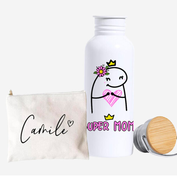 Squeeze en acero (750ml) +  Cosmetiquera personalizada