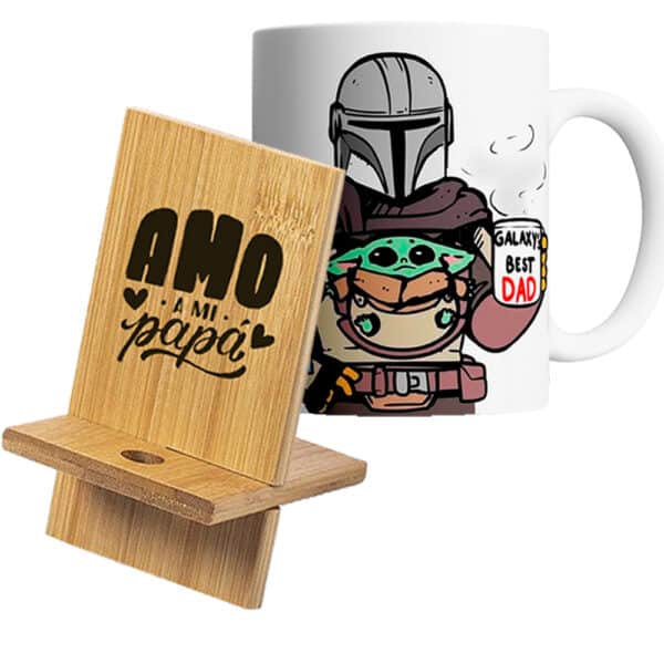 Taza blanca + Soporte para celular