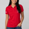 Blusa tipo polo personalizada en doble piqué de 240 gramos, manga corta con puños y placket de 2 botones, ideal para uniformes empresariales.