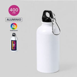 Botella de aluminio blanca de 400 ml con mosquetón para sublimación personalizada